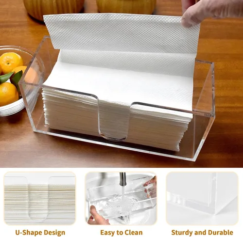 Vista 3 de 1 paquete de soporte de toalla de papel acrílico, dispensador de servilletas de encimera para pliegue C Toallas de papel multiplegables y triples