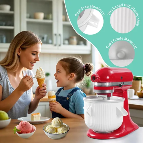 Vista 7 de Accesorio para helado compatible con mezcladores KitchenAid de 4.5/5/6/7 cuartos de galón, hace 2 cuartos de helado, compatible con accesorio