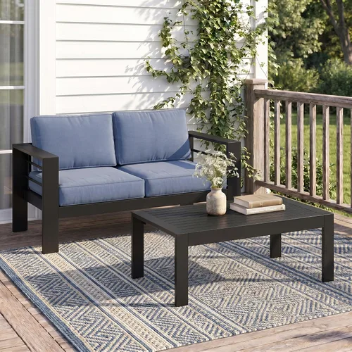 Vista 34 de Solaste Sofá de aluminio para patio con mesa auxiliar, juego de 3 muebles de patio con cojines, sofá de exterior para todo tipo de clima