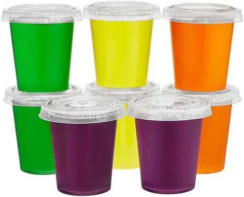 Vista 2 de King Zak 150 juegos – 1.5 onzas, mini vasos desechables de plástico con tapas perfectas para soufflé de porciones, condimentos, salsa de inmersión