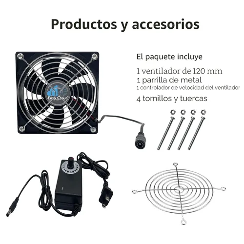 Vista 6 de Ventilador de computadora Easy Cloud con enchufe de CA, ventilador axial muffin de 120 mm de velocidad variable de 120V 110V 220V de 12V pequeño