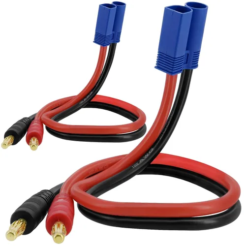 Vista 9 de Paquete de 2 cables de carga de batería de enchufe tipo plátano, conector macho EC5 de 11.8 pulgadas a adaptador de enchufe macho banana macho