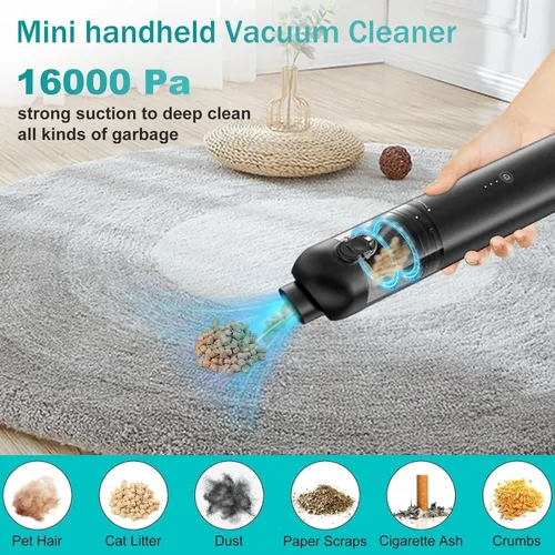 Vista 2 de Aspiradora de mano inalámbrica para automóvil, 16,000 Pa, potente aspiradora de succión fuerte y potente, mini aspiradora portátil para automóvil