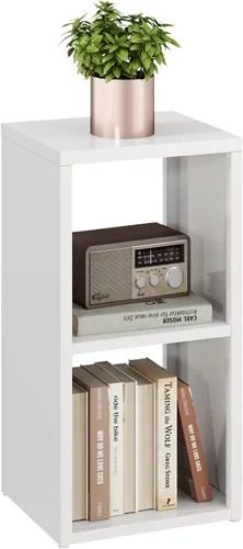 Vista 13 de Organizador de almacenamiento vertical de 2 cubos de metal, estantería corta negra con espalda abierta, estante de almacenamiento de cubo pequeño