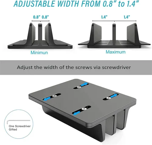 Vista 3 de Soporte vertical de doble ranura para laptop o tableta, ahorra espacio para MacBook Laptop Chromebook Tablet, Smartphone (negro)