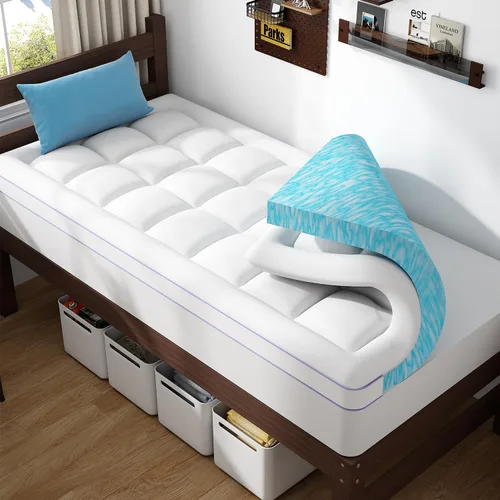 Vista 13 de ABENE Cubrecolchón de espuma viscoelástica de 3 pulgadas, doble capa, tamaño individual XL, para dormitorio universitario, con almohadilla de 2