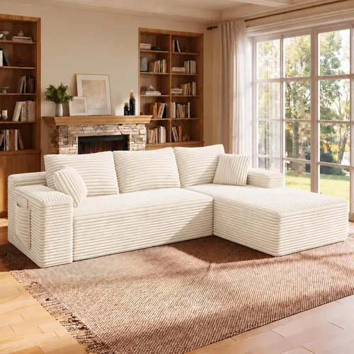Vista 25 de WINBOY Sofás deshuesados en forma de L de 106 pulgadas para sala de estar, cómodo sofá modular de pana comprimido con bolsillo lateral, Chiase
