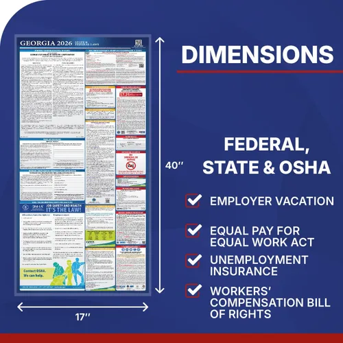 Vista 2 de Póster de la ley laboral estatal y federal de Georgia 2026 – Cumple con OSHA en el lugar de trabajo – Publicación de regulaciones obligatorias