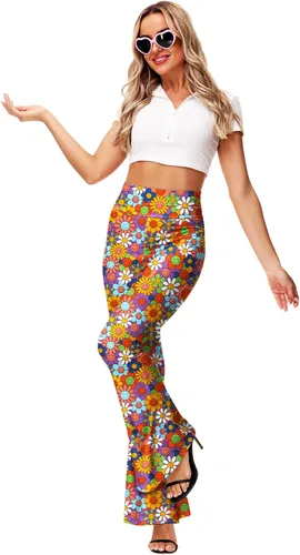 Vista 5 de Deerose Pantalones hippies elásticos de cintura alta para mujer