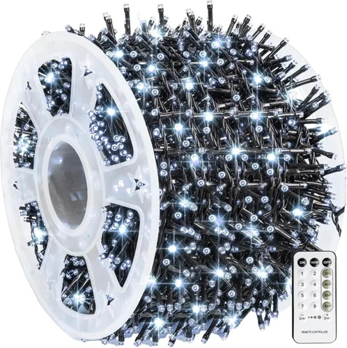 Vista 23 de Dazzle Bright - Guirnalda de luces de Navidad para exteriores, 1000 luces LED de 328 pies, enchufe de luz de hada con control remoto, 8 modos