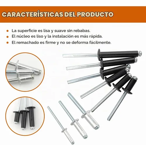 Vista 3 de ALLCLEAN 60 piezas de remaches ciegos de aluminio de 1/4" x 1", remaches pop de 6,4 x 25mm, agarre de aluminio y mandril de acero