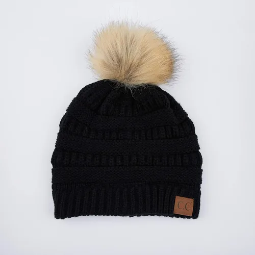 Vista 2 de Gorro unisex liso con pompón y ribete (HAT-43) de C.C Hatsandscarf Exclusives