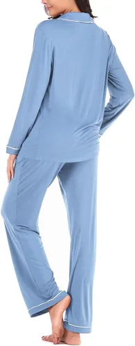 Vista 5 de Aamikast - Conjunto de pijama de manga larga con botones para mujer, ropa de dormir suave, conjuntos de descanso