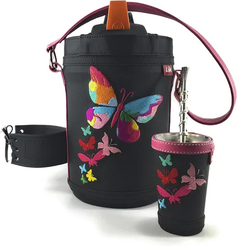 Vista 2 de Kit Tereré Yerba Mate Luk termos Bordado Mariposa Fucsia Set Tereré Tereré Termos Yerba Mate + Bombilla + Vaso Guampa