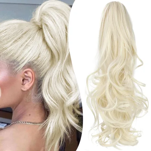 Vista 23 de Extensión de cola de caballo con clip de garra, de 18 pulgadas, extensiones de cabello ondulado largo para mujer, extensiones de cola de caballo