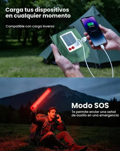 Vista 9 de Luces solares para campamento recargables, 4 modos de iluminación, lámpara inflable impermeable IP66 para senderismo, mochileros, supervivencia