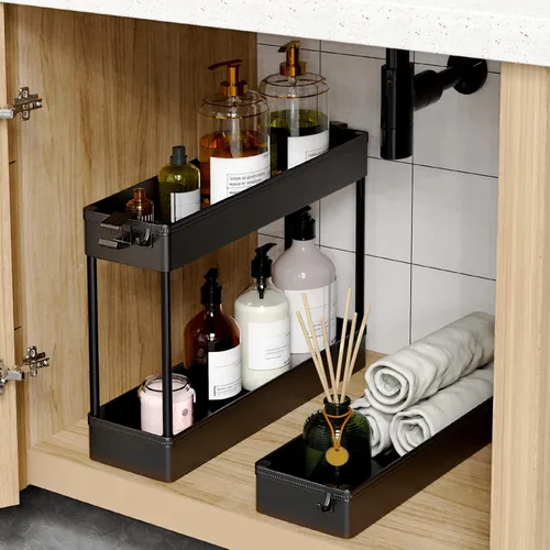 Vista 5 de SPACEKEEPER Carrito de almacenamiento delgado con ruedas, organizador de almacenamiento de baño de 3 niveles, carrito de servicio para cuarto