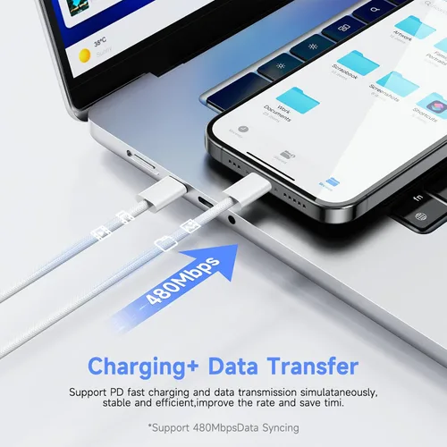 Vista 5 de Bloque de carga USB C rápido para iPhone 17 16 15, 10 pies de largo, paquete de 3 cables USBC a USBC para iPad, cable de viaje de 20 W, cable