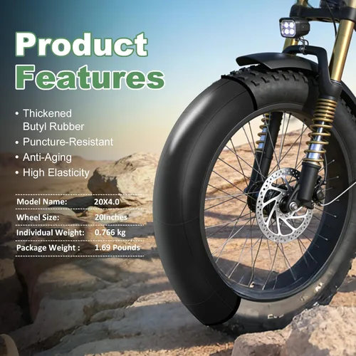 Vista 3 de 2 Pack of Fat Tire Bike Inner Tubes, 20/24/26 X4.0 Heavy Duty Bike Tube, Inner Tube with 32mm Schrader Valve for Snow Mountain Bike E-Bike
