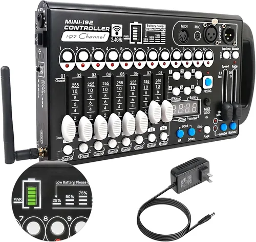 Vista 10 de Controlador DMX para luces dj Dmx512 Controladores de luz Placa DMX de 192 canales con cables 2m / 6.6 ft/6.6 pies Dmx-512 Consola de iluminación