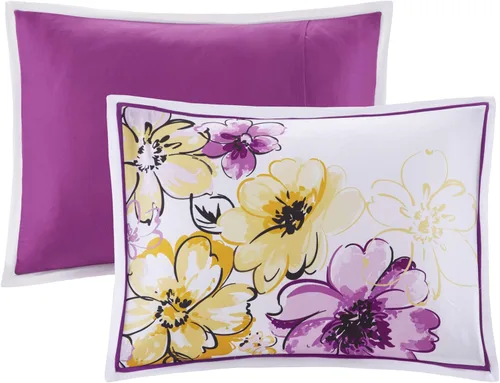 Vista 9 de Juego de edredón de Intelligent Design con diseño floral vibrante, ropa de cama para niñas, juego de funda de almohada combinada, almohada Floral