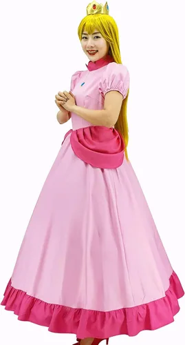 Vista 4 de Disfraz de princesa melocotón de Super Brothers para mujer, vestido de cosplay de Halloween