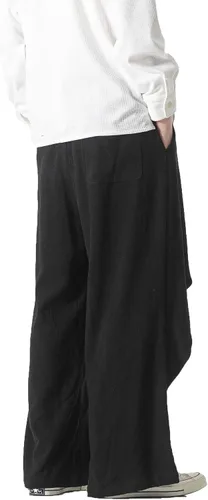 Vista 6 de PRIJOUHE Pantalones casuales de lino para hombre, pantalones holgados ligeros y elásticos con cordón en la cintura