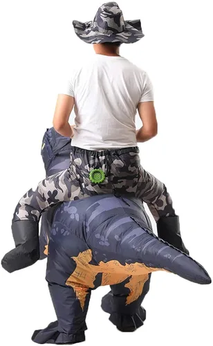 Vista 6 de MXoSUM Disfraz inflable de dinosaurio para adultos, T-REX, disfraz divertido de dinosaurio inflable