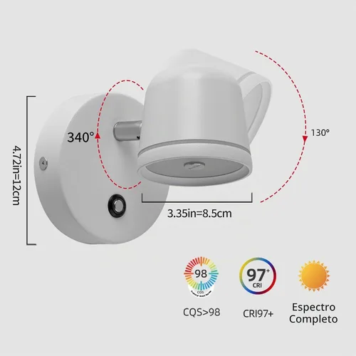 Vista 4 de Aisilan - Aplique de pared, luz de pared regulable al tacto con 3 temperaturas de color, lámpara de pared LED ajustable de 7 W CRI97, moderno