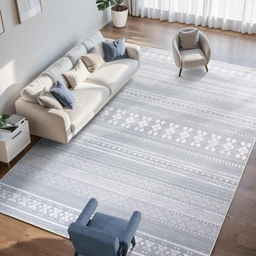 Vista 30 de Auemtyn Alfombra de área de 8 x 10 pies para sala de estar, alfombra lavable con parte trasera antideslizante, alfombra de pelo bajo para gris