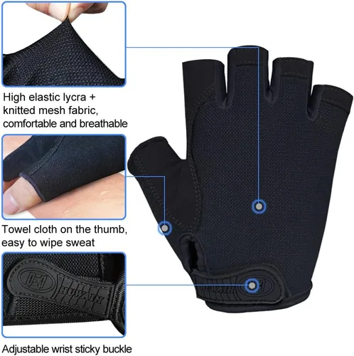 Vista 3 de HuwaiH Guantes de ciclismo para hombresmujeres, antideslizantes, amortiguadores, guantes de ciclismo con almohadilla de gel de medio dedo, guantes