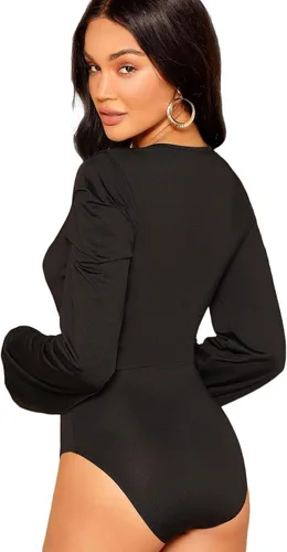 Vista 2 de SweatyRocks Enterizo sexy de manga larga con cuello en V profundo para mujer