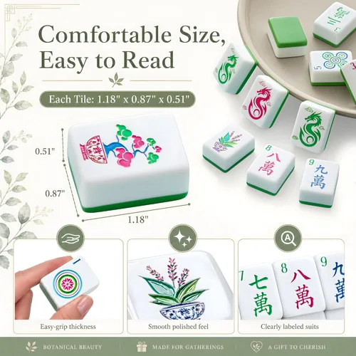 Vista 2 de Soulchen 1.2 '' Houseplant American Mahjong Set, 168 azulejos con bolsa de Verde