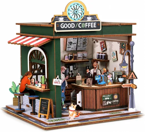Vista 9 de Rompecabezas de madera 3D, kits de rincón de libros para adultos, kits de construcción de casas en miniatura, manualidades de madera
