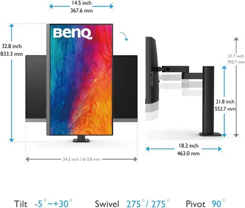 Vista 7 de BenQ PD2706UA Ergo Arm Mac Ready 27" 4K UHD, 95% P3, 99% Rec.709 y sRGB, IPS, Brazo Ergo integrado, ICCSync, Uniformidad, Delta E≤3, Calibrado