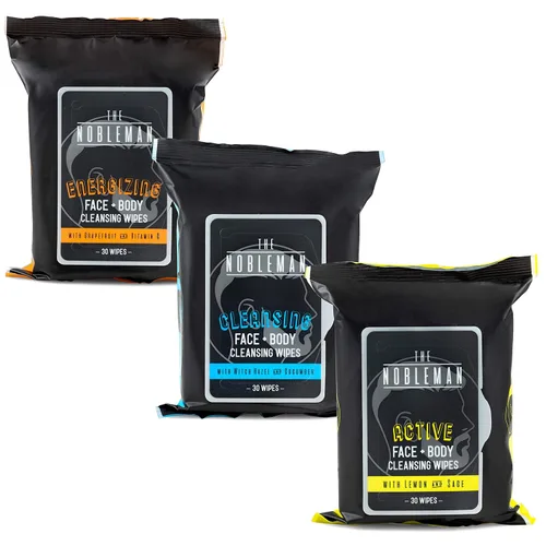 Vista 3 de Toallitas limpiadoras activas/limpiadoras/energizantes para hombre + cuerpo - Paquete de 3 (90 unidades)