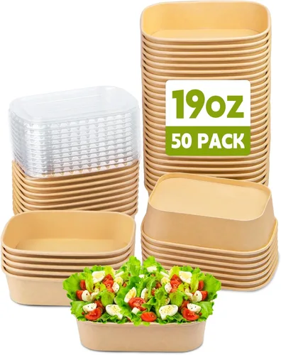 Vista 12 de 50 cuencos de papel de 17 onzas con tapas, recipientes desechables de 17 onzas líquidas con tapas, recipientes desechables para sopa con tapa