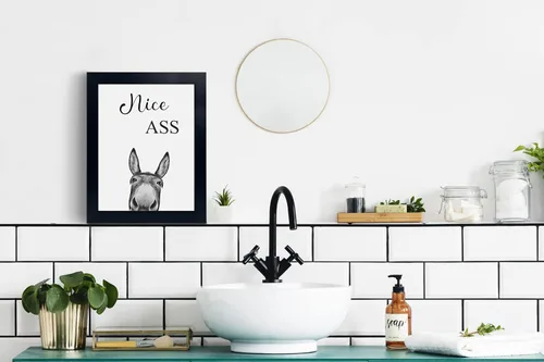 Vista 4 de Decoración de habitación de asno con estampados de animales, bonito cartel de citas de culo en el baño, decoración divertida para el baño, carteles