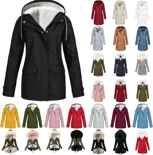 Vista 5 de Aboser Abrigos de invierno para mujer, abrigo cálido de sherpa, chaquetas de moda con botones, ropa de gran tamaño con bolsillos de capucha de piel