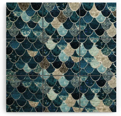 Vista 7 de Society6 Monika Strigel - Mural de pared de madera de sirena de verano de mediados de siglo, 4 x 4 pies, multicolor