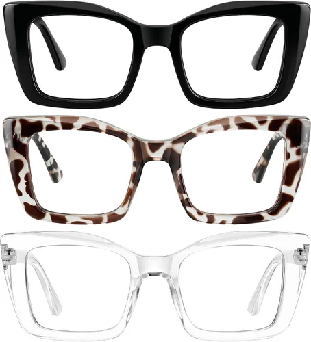 Vista 8 de 3 Pack Reading Glasses for Women Oversized Square Reading Glasses Blue Light Blocking Spring Hinge Readers