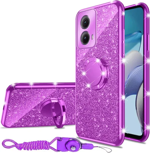 Vista 18 de nancheng Funda para Motorola Moto G Play 2024 (6.5 pulgadas) para niñas y mujeres, bonita funda de teléfono de TPU suave con purpurina y anillo