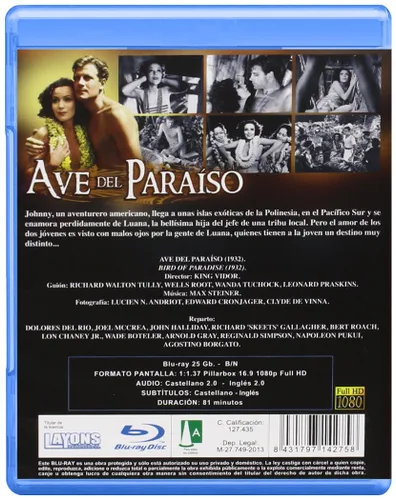 Vista 2 de Ave De Paraiso Bd (Blu-Ray) (Import Movie) (European Format - Zone B2) (2014) Joel Mccrea, Dolores Del Rio Ki