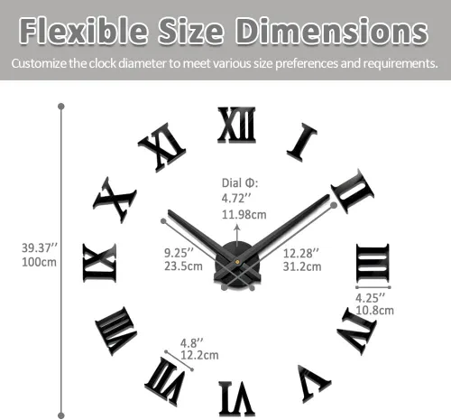 Vista 5 de Mintime Reloj de pared moderno sin marco, grande, 3D, números de espejo para decoración de oficina en casa