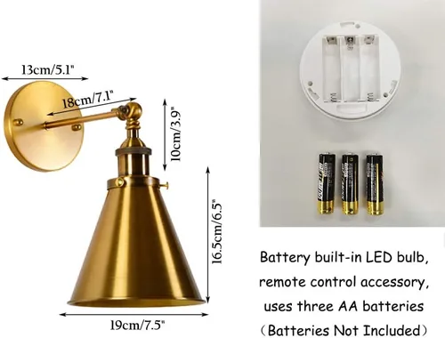 Vista 2 de Paquete de 2 apliques de pared cónicos de pared cónica de 100 lúmenes de 100 lúmenes, funciona con batería sin cable, para decoración de pared
