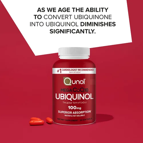 Vista 2 de Qunol Mega Ubiquinol CoQ10 Suplemento natural de C0Q10 solubre en agua y grasa para una absorción superior, patentada, antioxidante para la salud