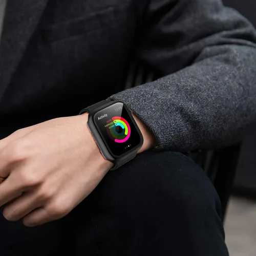 Vista 6 de Paquete de 2 fundas rígidas de policarbonato compatibles con Apple Watch, con protector de pantalla de cristal templado sin burbujas para accesorios