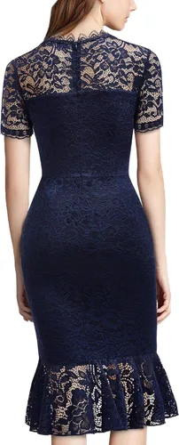 Vista 2 de Miusol Vestido formal de manga corta con encaje floral retro para mujer