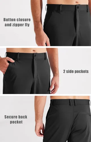 Vista 3 de Libin Pantalones deportivos de golf elásticos en 4 direcciones con bolsillos, pantalones de vestir ajustados para trabajo, pantalones deportivos