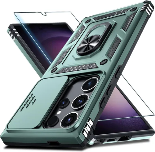 Vista 46 de Janmitta Compatible con Samsung Galaxy S24 FE Funda con Cubierta Deslizante Integrada para Lente de Cámara+Protector de Pantalla+Soporte de Anillo